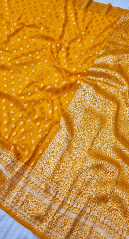 Chiffon Khaddi Silk Mango Gold Banarasi Saree