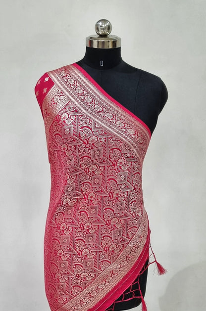 Chiffon Khaddi Silk Rani Pink Banarasi Saree