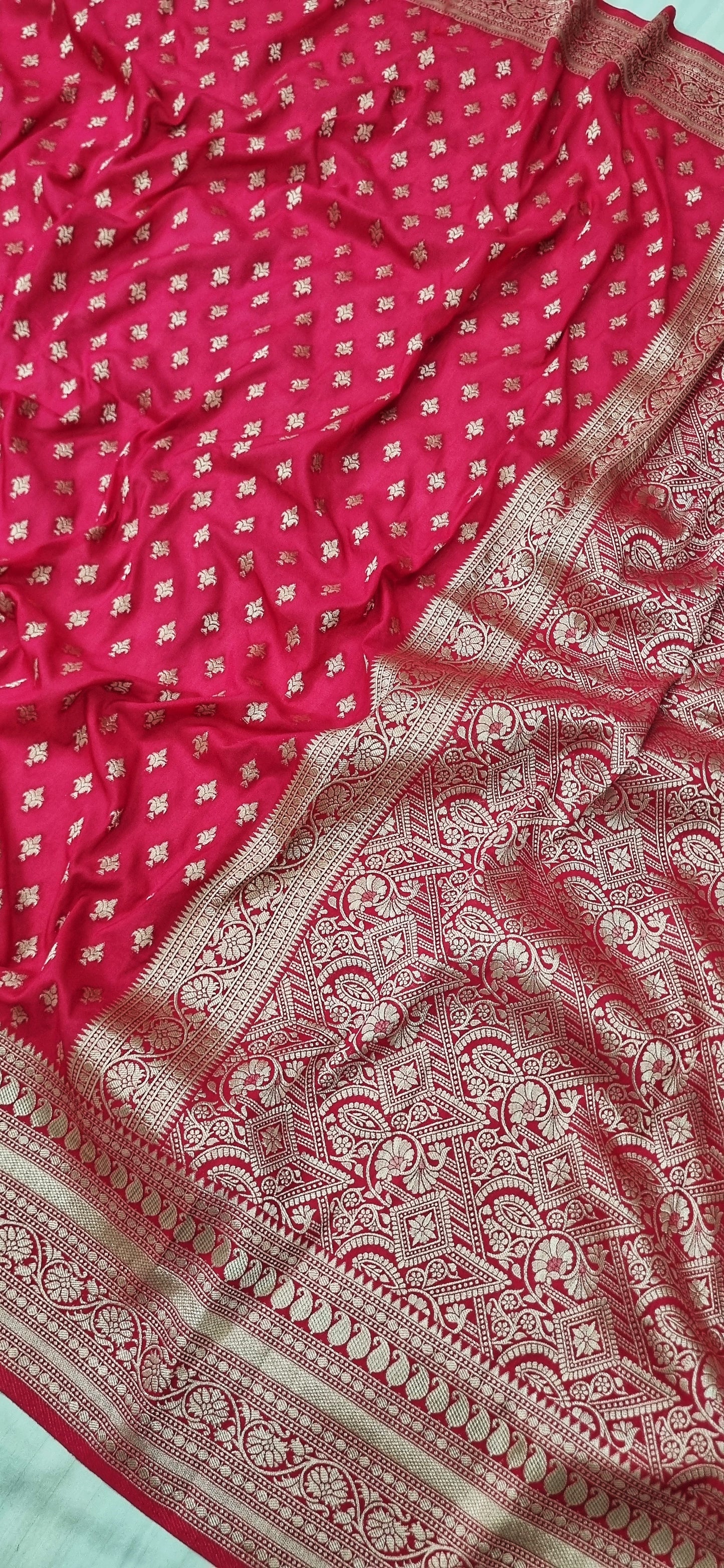 Chiffon Khaddi Silk Rani Pink Banarasi Saree