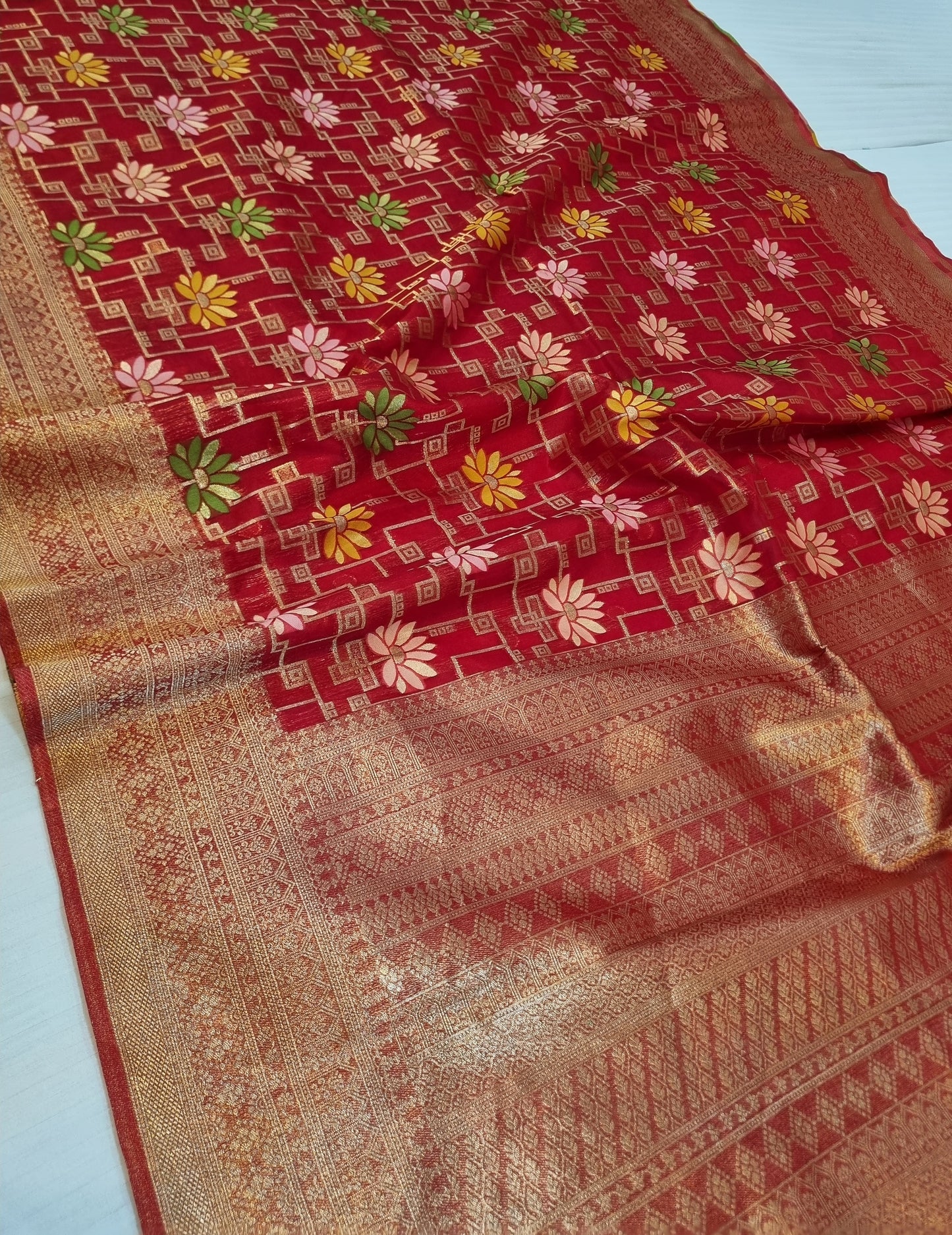 Tilfi Meena Red Organza Banarasi Saree