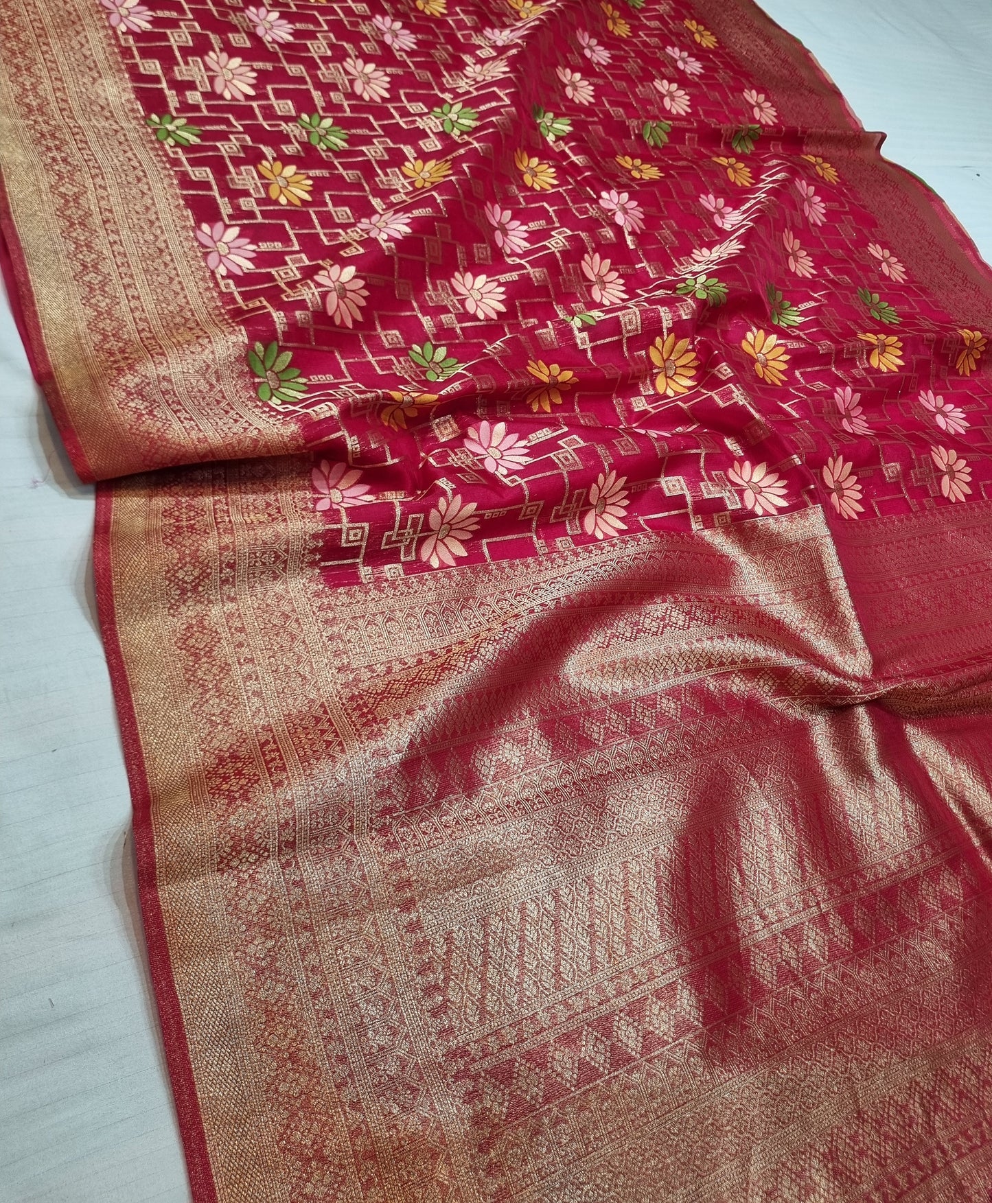 Tilfi Meena Rani Pink Organza Banarasi Saree