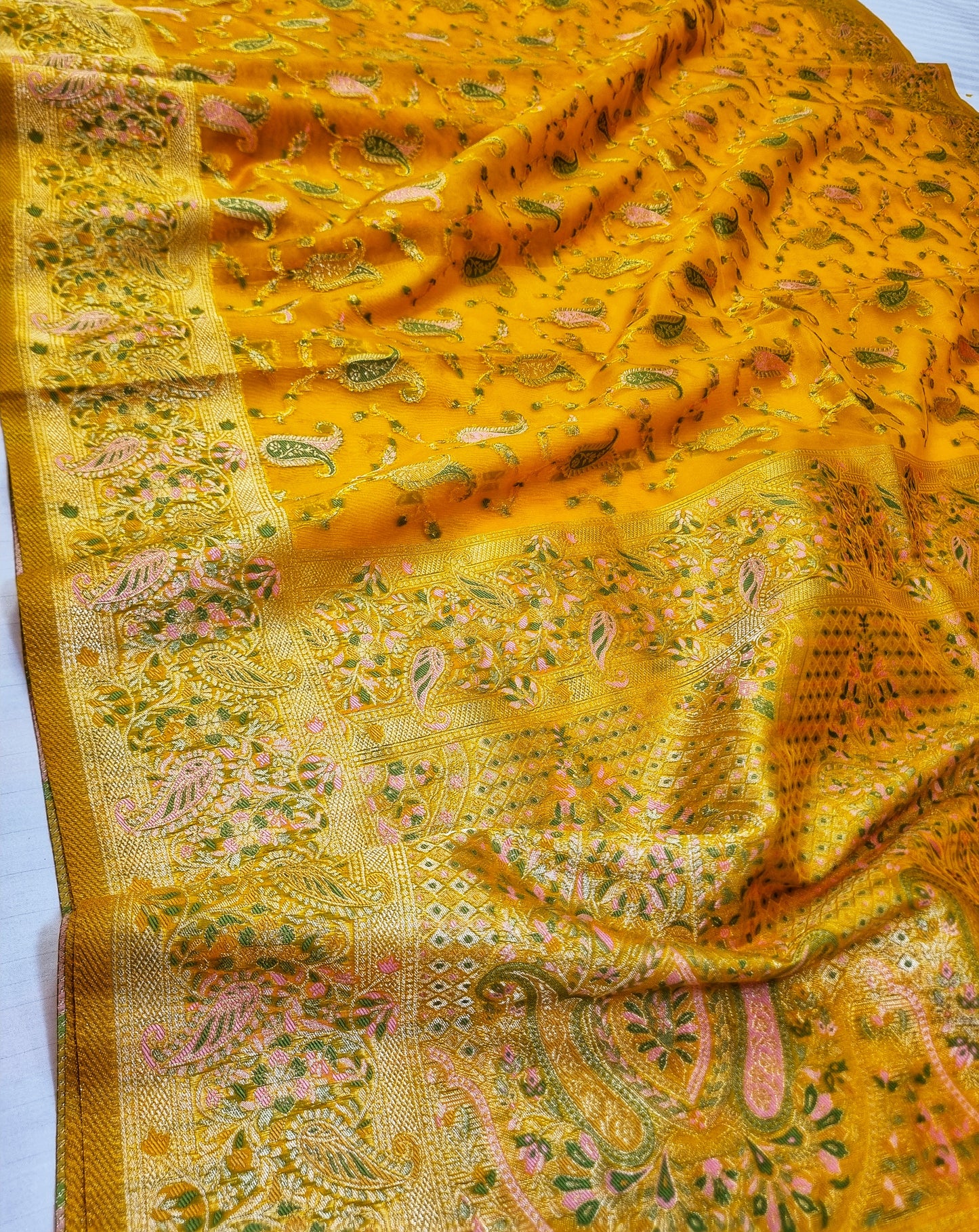 Pashmina Organza Yellow Banarasi Saree.