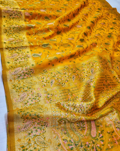 Pashmina Organza Yellow Banarasi Saree.