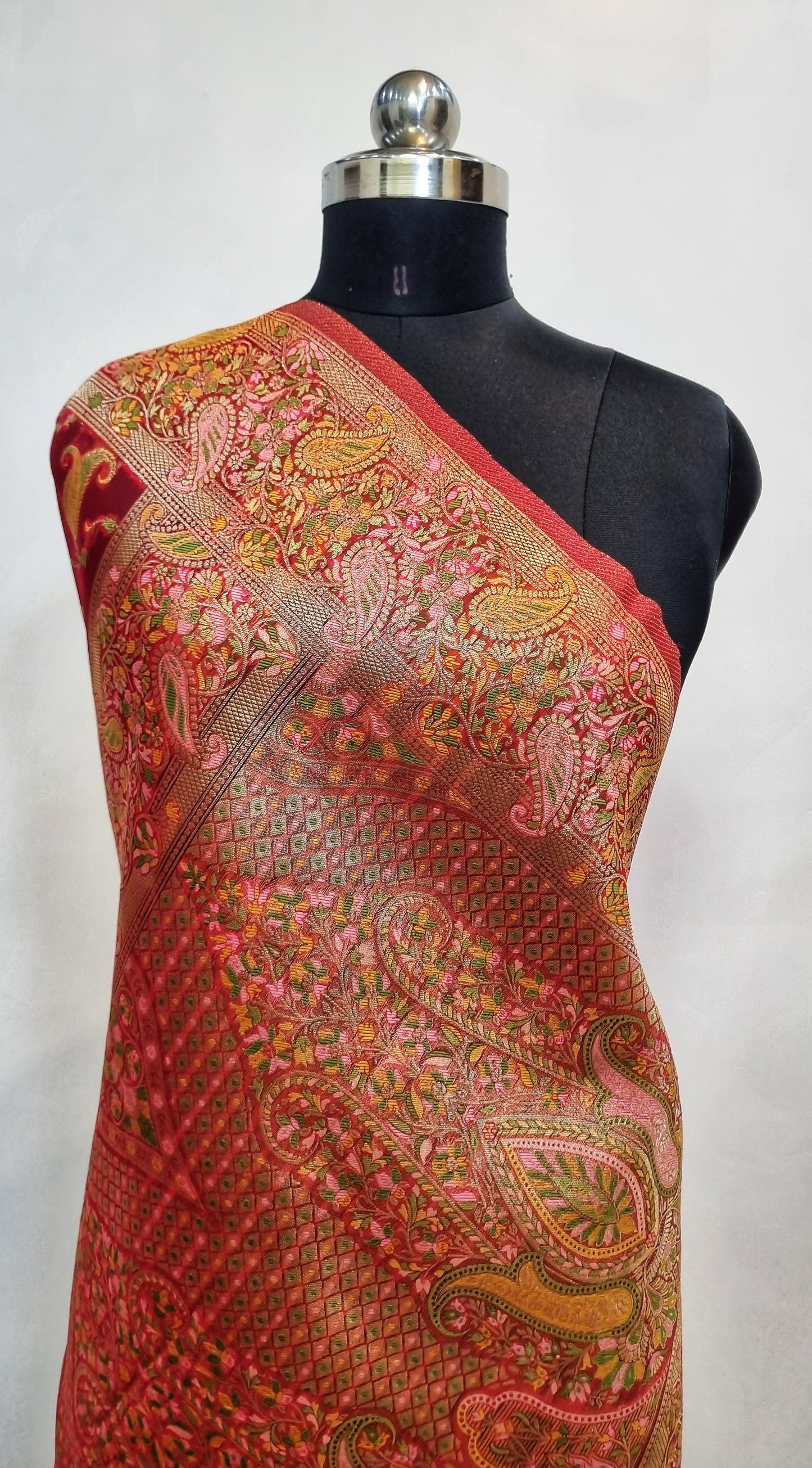 Pashmina Organza Red Banarasi Saree