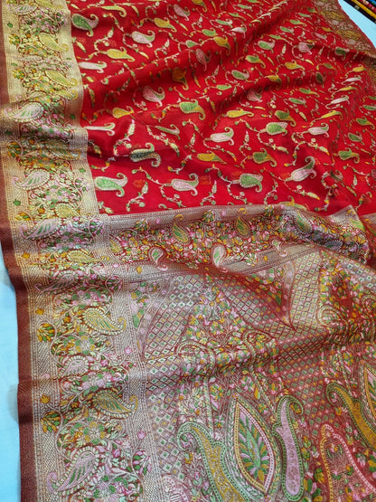 Pashmina Organza Red Banarasi Saree