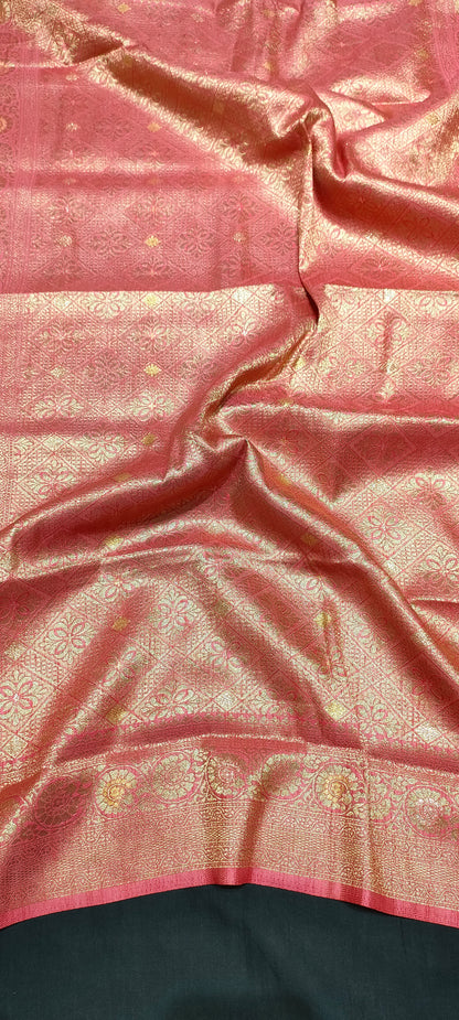 Benarasi Style Border Dola Silk Peach color Benarasi Saree.