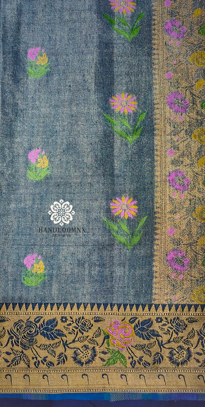 Linen Tissue German Blue Banarasi Saree