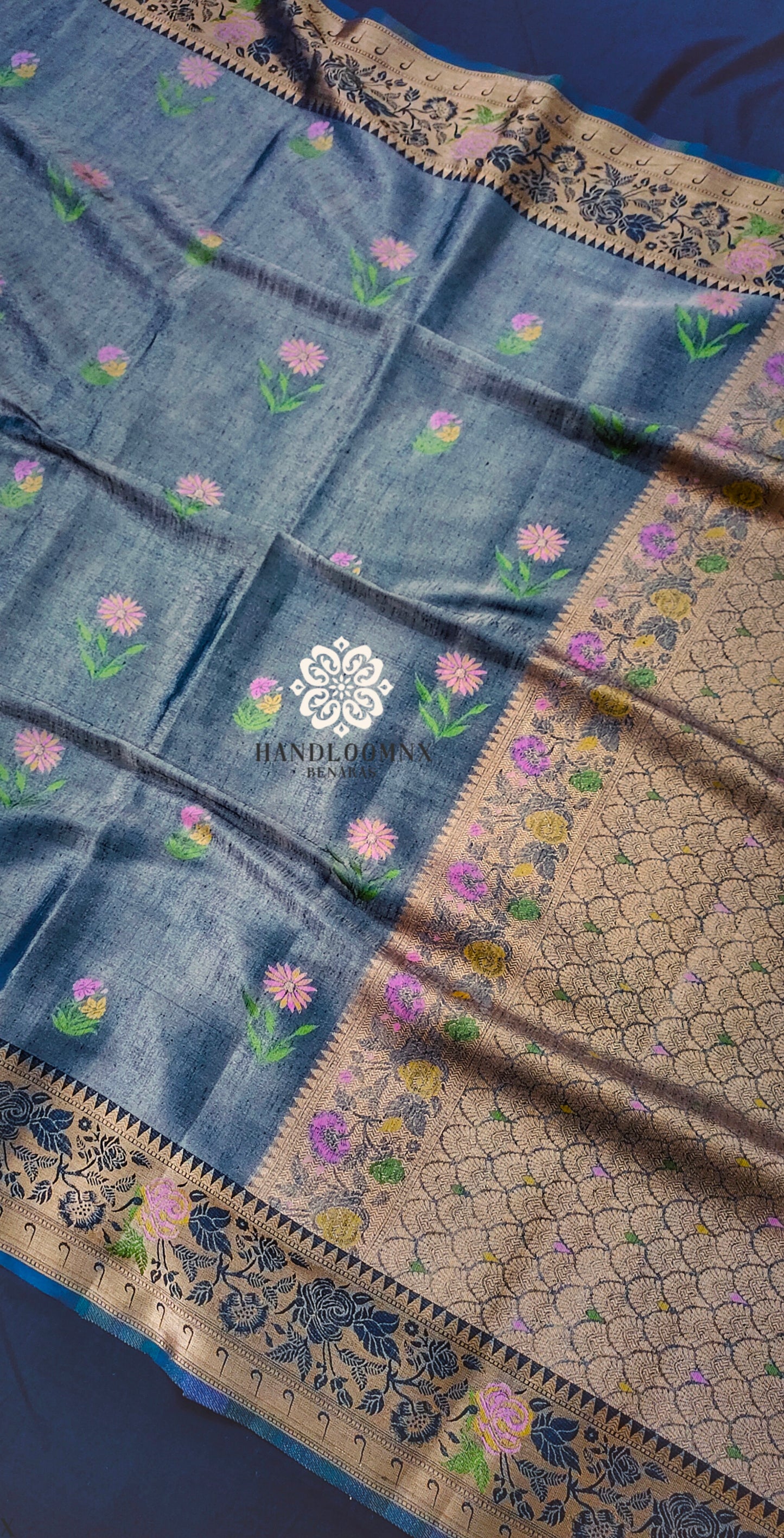 Linen Tissue German Blue Banarasi Saree