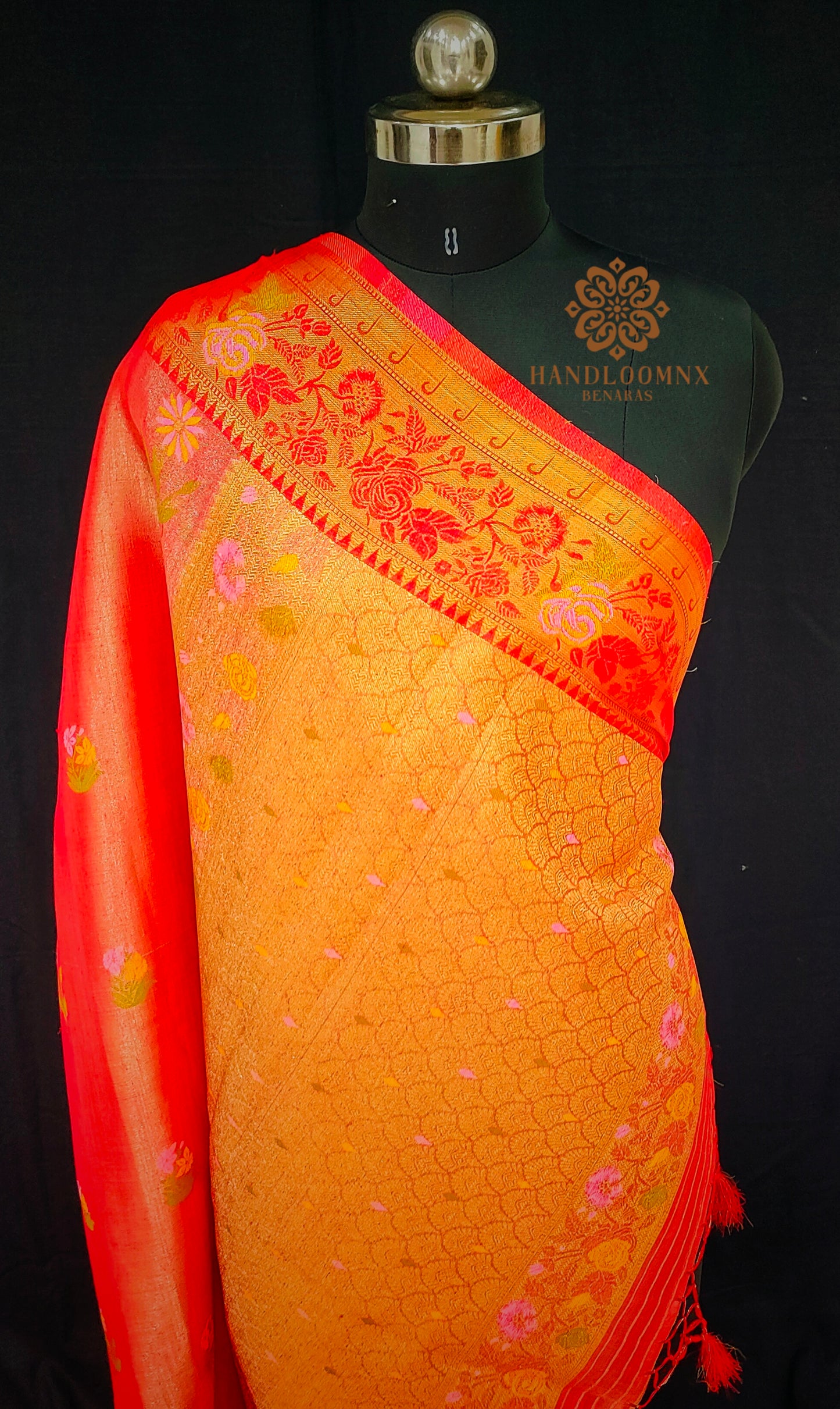 Linen Tissue Red Banarasi Saree