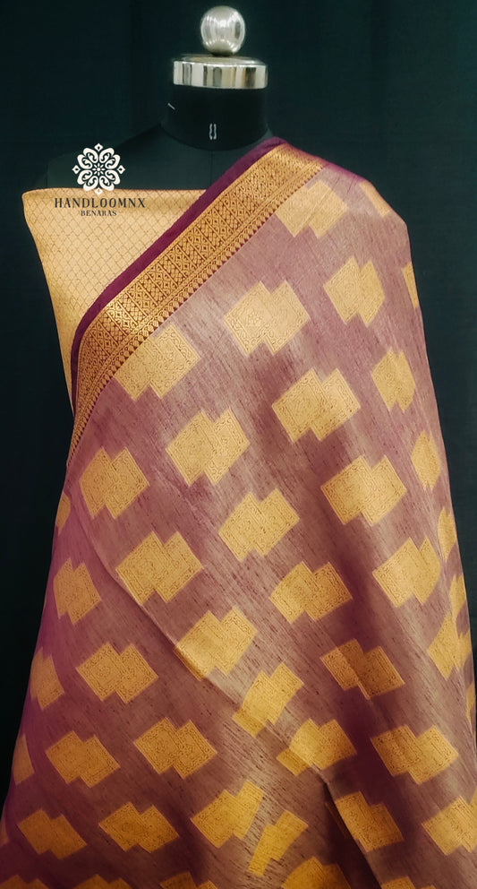 Linen Tissue Wine Colour Shadow Design Benarasi Saree