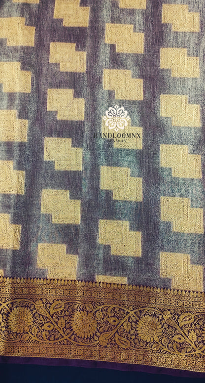 Linen Tissue Wine Colour Shadow Design Benarasi Saree