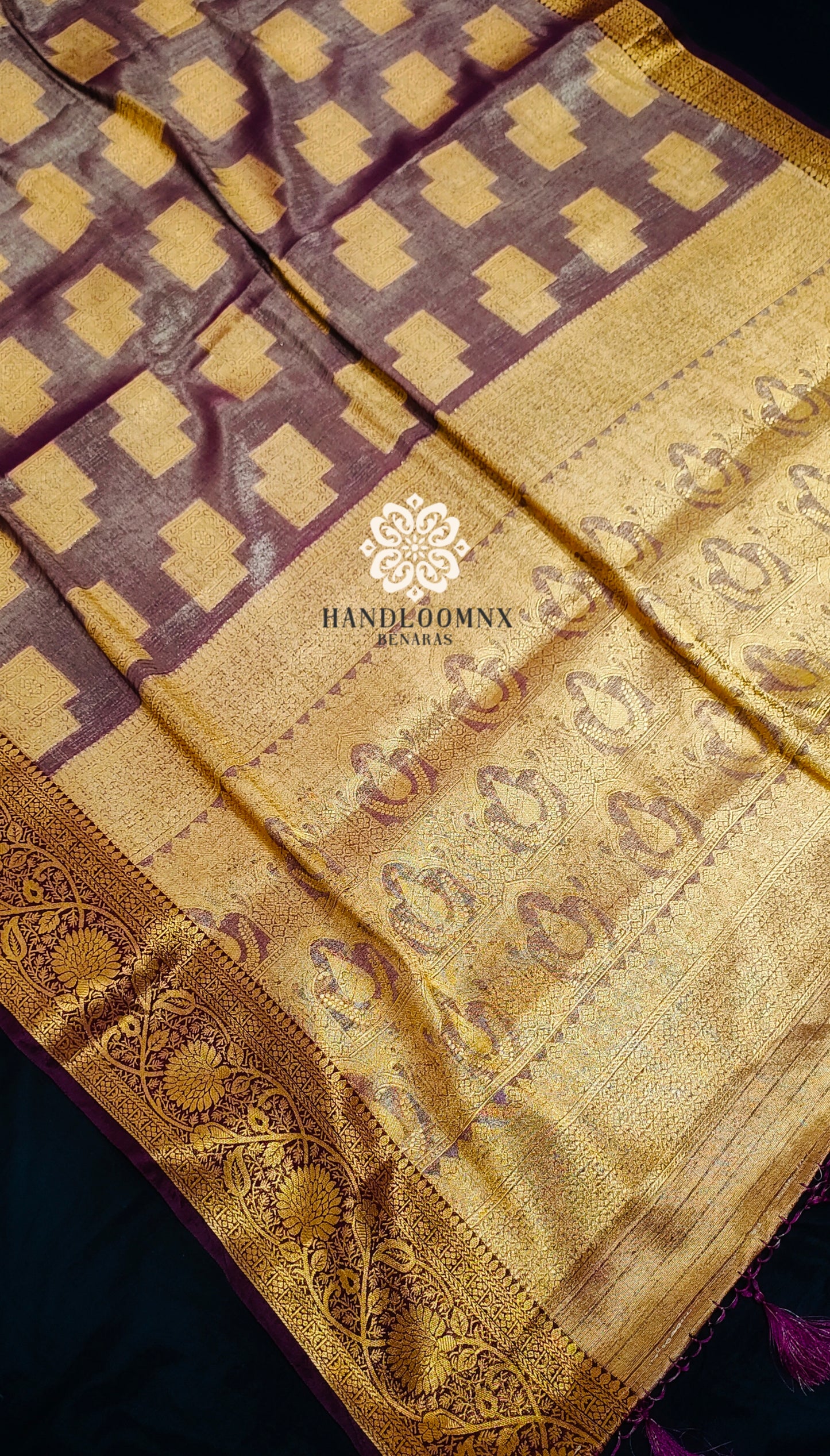 Linen Tissue Wine Colour Shadow Design Benarasi Saree