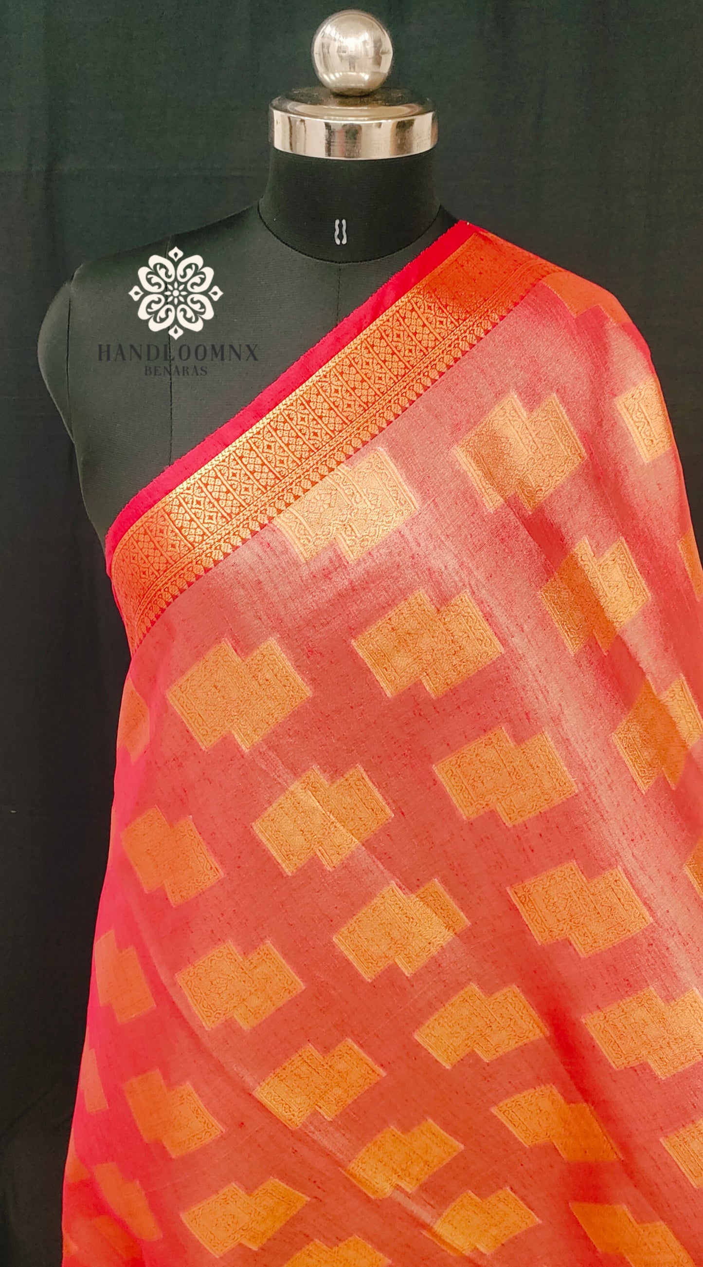 Linen Tissue Red Color Shadow Design Banarasi Saree