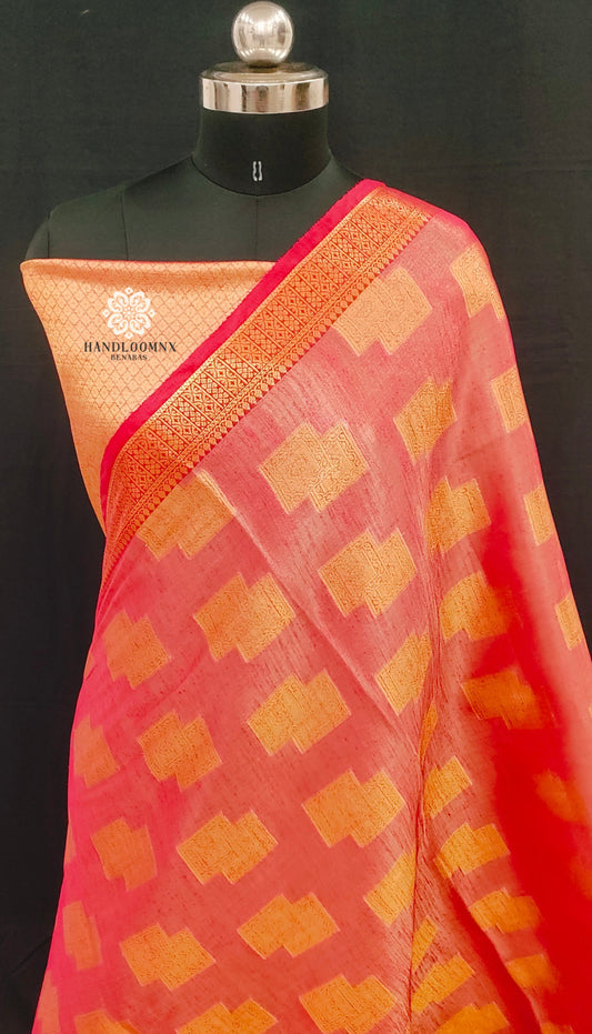 Linen Tissue Red Color Shadow Design Banarasi Saree