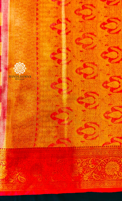 Linen Tissue Red Color Shadow Design Banarasi Saree