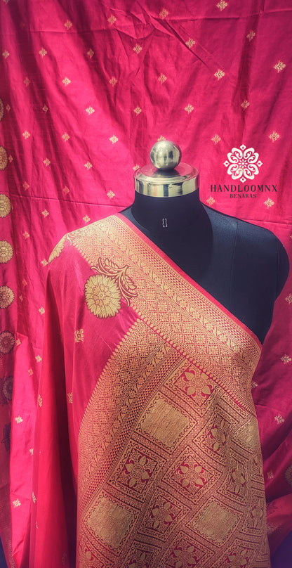 Banarasi Border Dola Silk Rani Pink Banarasi Saree