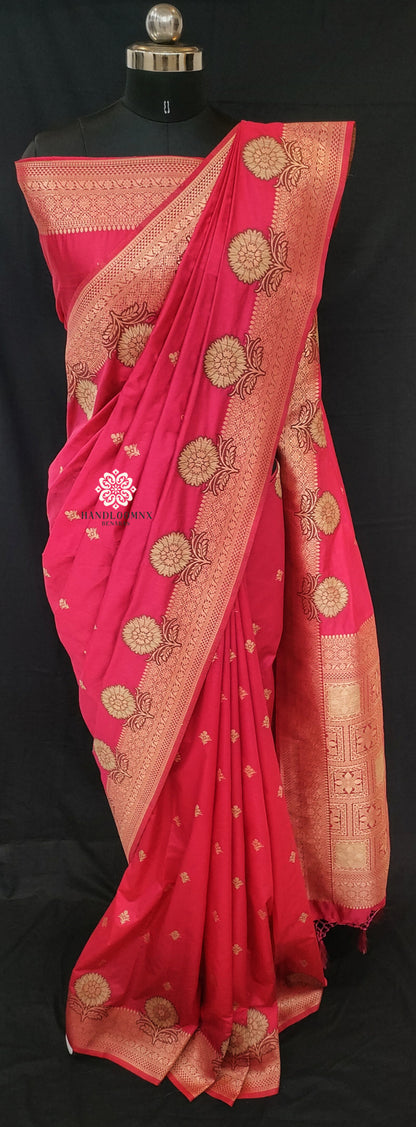 Banarasi Border Dola Silk Rani Pink Banarasi Saree