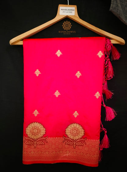 Banarasi Border Dola Silk Rani Pink Banarasi Saree