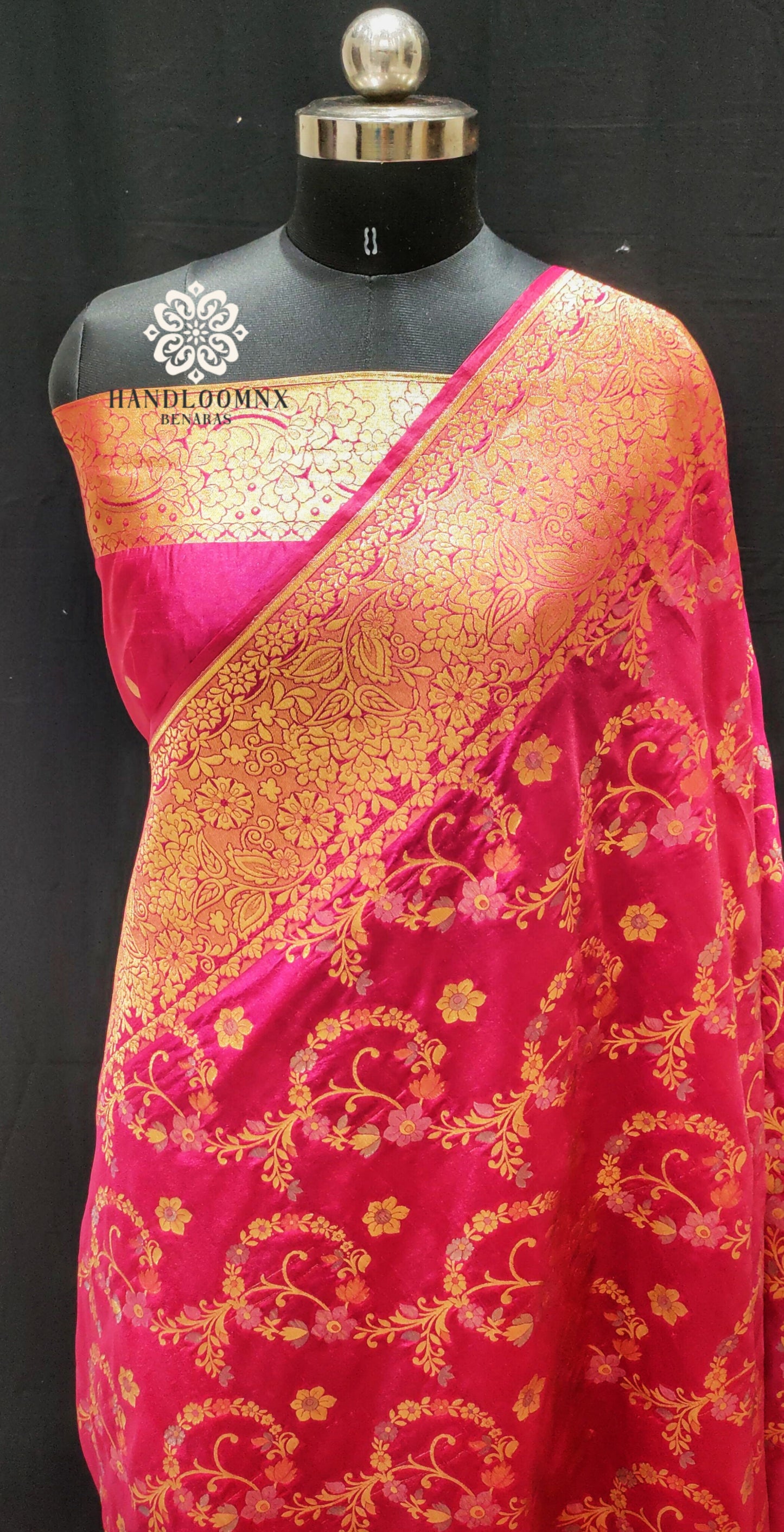 Raw Silk Rani Pink Banarasi Saree