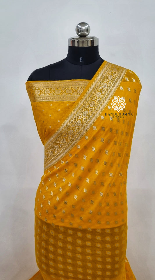 Chiffon Khaddi Silk Mango Gold Banarasi Saree