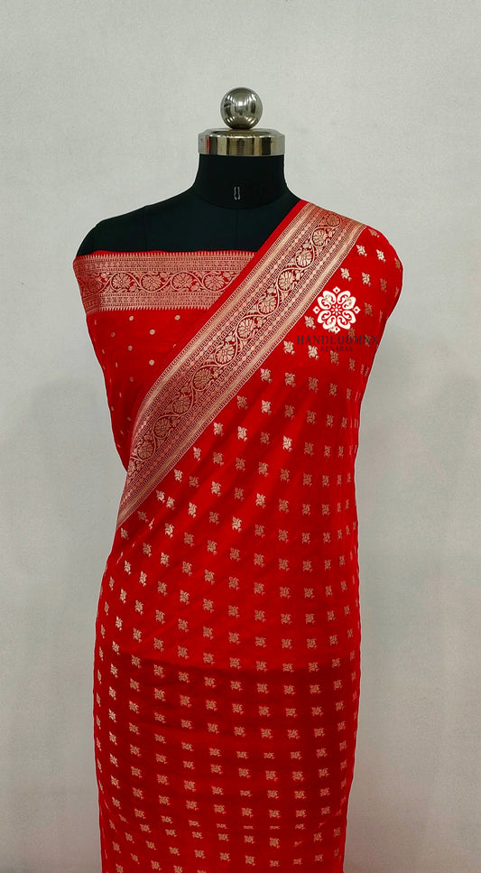 Chiffon Khaddi Silk Red Banarasi Saree