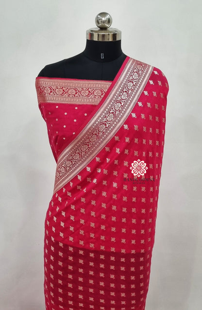 Chiffon Khaddi Silk Rani Pink Banarasi Saree