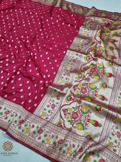 Katan Silk Meenakari Rani Pink Banarasi Saree