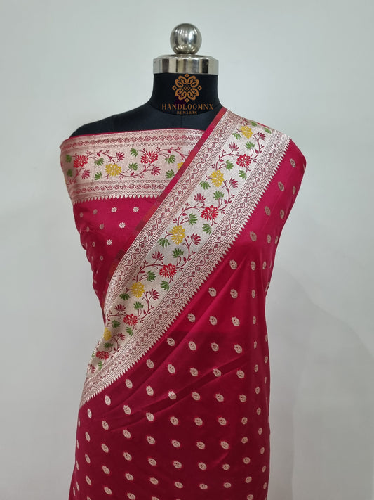 Katan Silk Meenakari Rani Pink Banarasi Saree