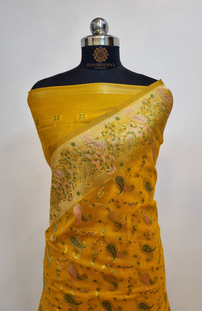 Pashmina Organza Yellow Banarasi Saree.