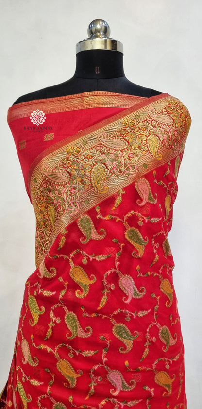 Pashmina Organza Red Banarasi Saree