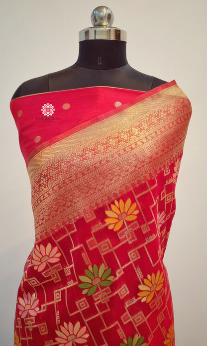 Tilfi Meena Red Organza Banarasi Saree