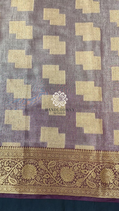 Linen Tissue Wine Colour Shadow Design Benarasi Saree