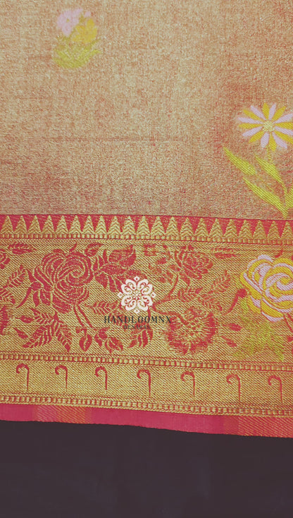 Linen Tissue Red Banarasi Saree